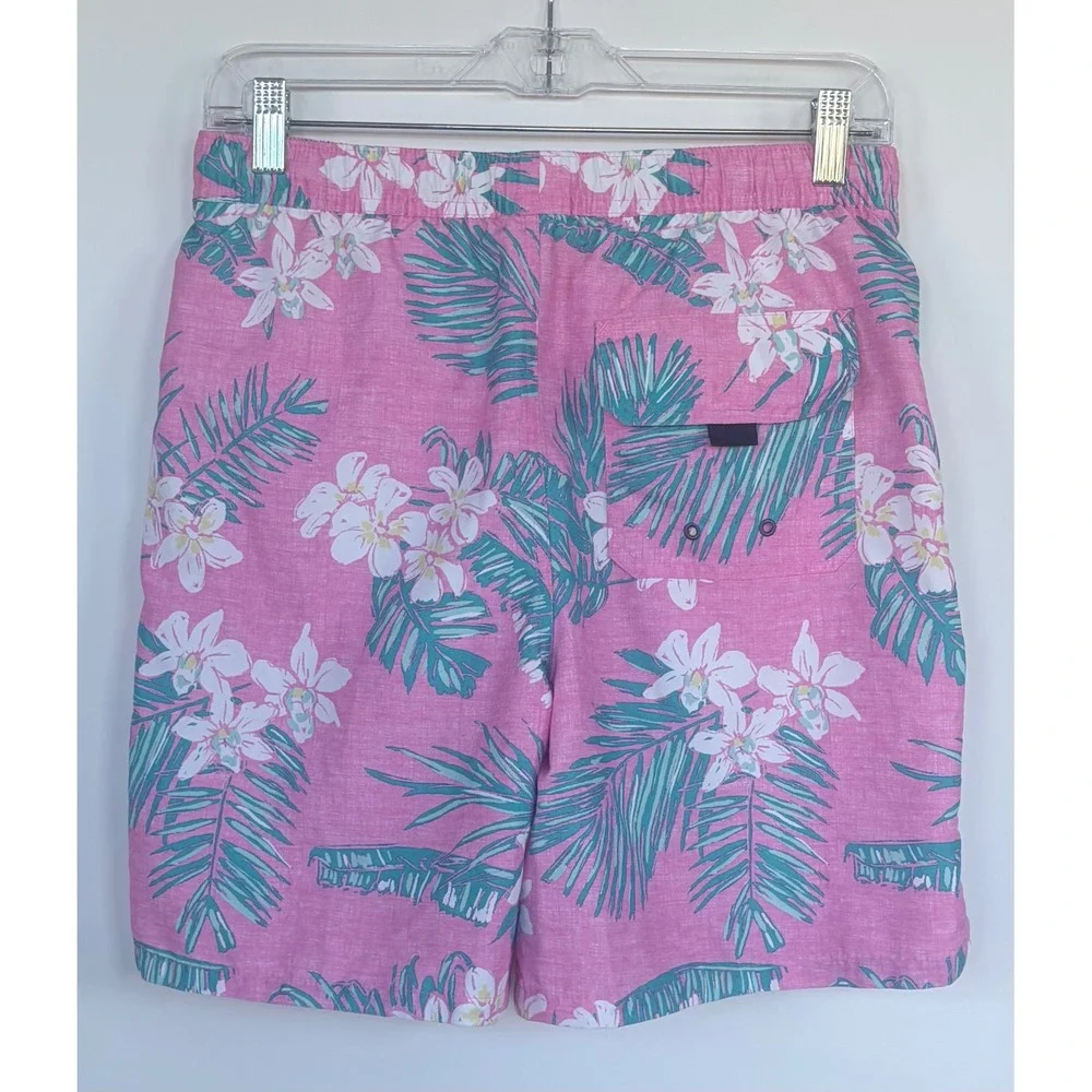 Vineyard Vines Mens Large Pink‎ Tropical Floral Palm Leaf Swim Trunks L 6.5